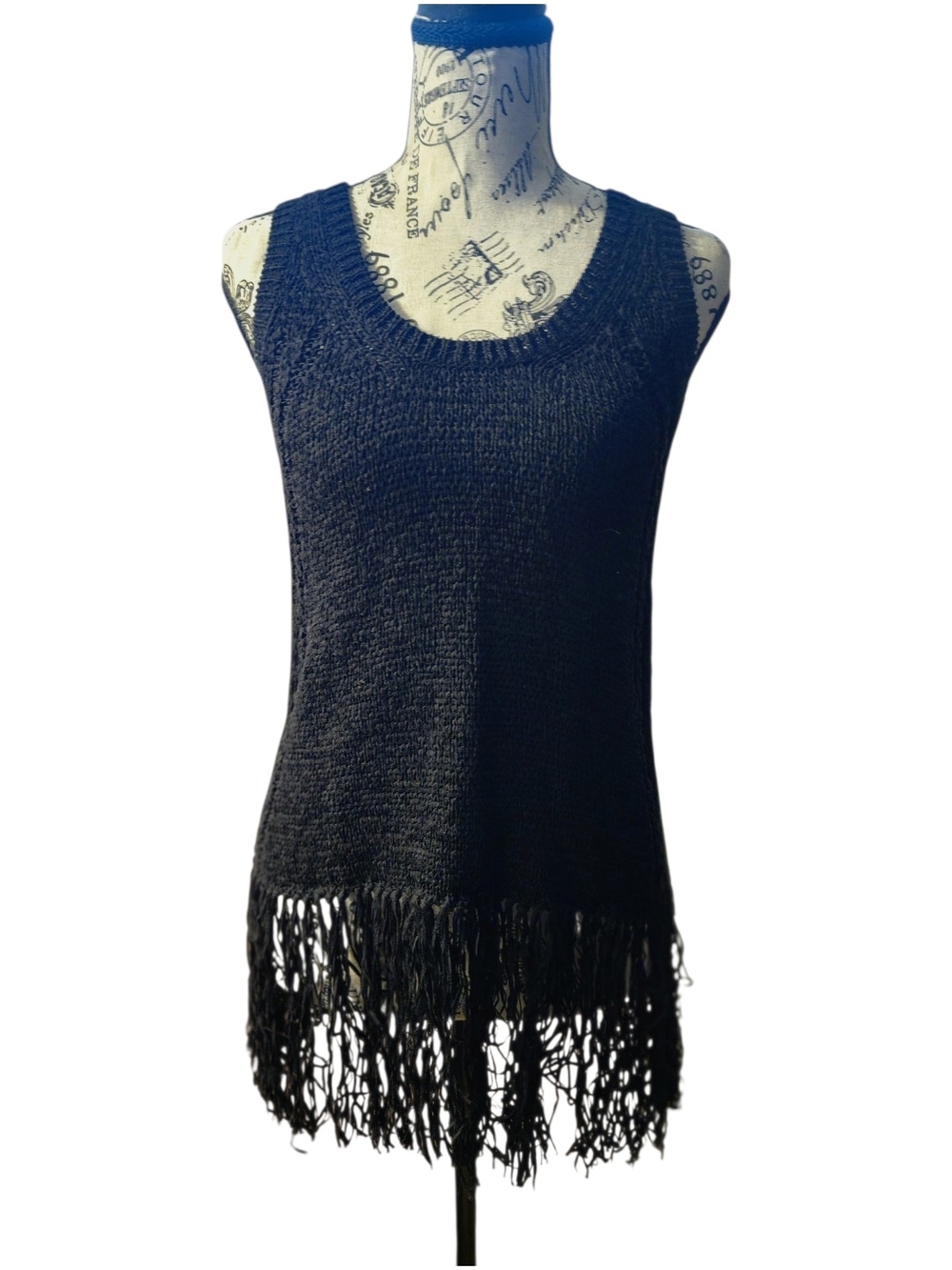 Scoop NYC Black Fringe Knit Tunic, Size P